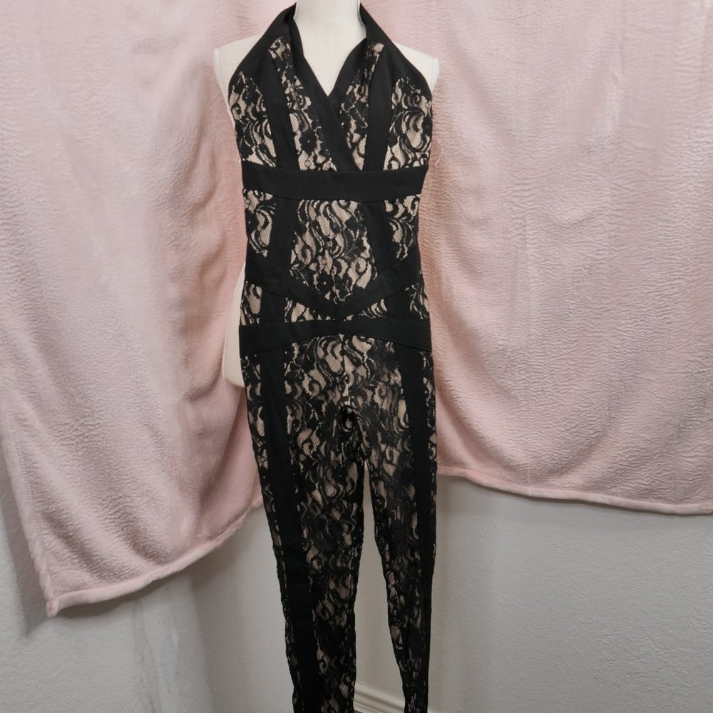 Hot Miami Styles *Blithe* Nude Black Lace Jumpsuit